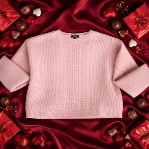 Aqua Cashmere Soft Pink Cable Knit Valentines Day Teddy Soft Cropped Sweater